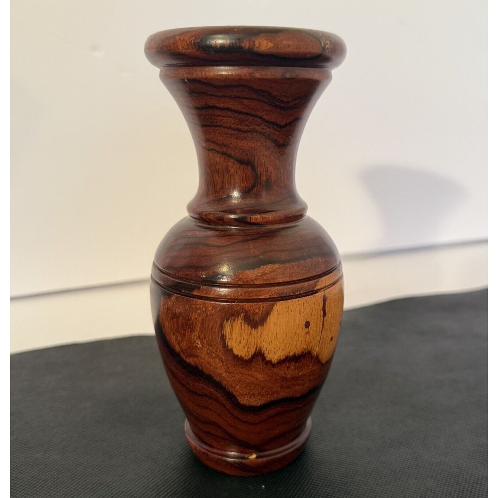 Beautiful Wood Vase-7" Tall-Dark And Light Wood Tones; Decor‎